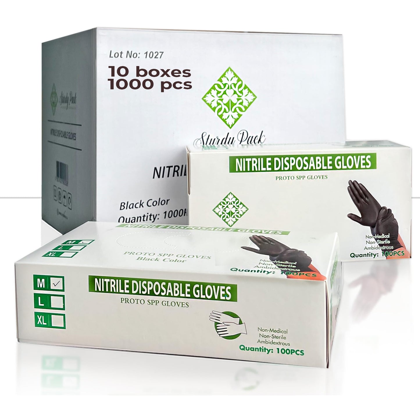 Heavy Duty Disposable Nitrile Gloves, 6mil Thickness, Black Color - 100 Pcs per Box, 10 Boxes per Case (1000 Pcs Total)