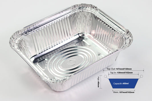 Disposable 1 Lb Oblong Aluminum Take Out Pan / Container - 100 Pcs./Case