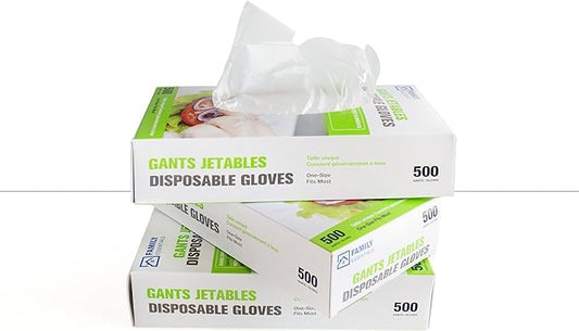 Disposable Gloves - Poly Ethylene(PE) - transparent - 500 Pcs./Box - 20 Boxes/Case (10,000 Pcs.)