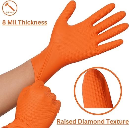 Disposable Gloves - Nitrile - Orange Color - 8 mil Thick(Heavy Duety) - 100 Pcs./Box