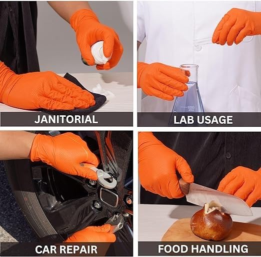 Disposable Gloves - Nitrile - Orange Color - 8 mil Thick(Heavy Duety) - 100 Pcs./Box