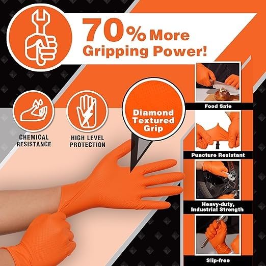 Disposable Gloves - Nitrile - Orange Color - 8 mil Thick(Heavy Duety) - 100 Pcs./Box