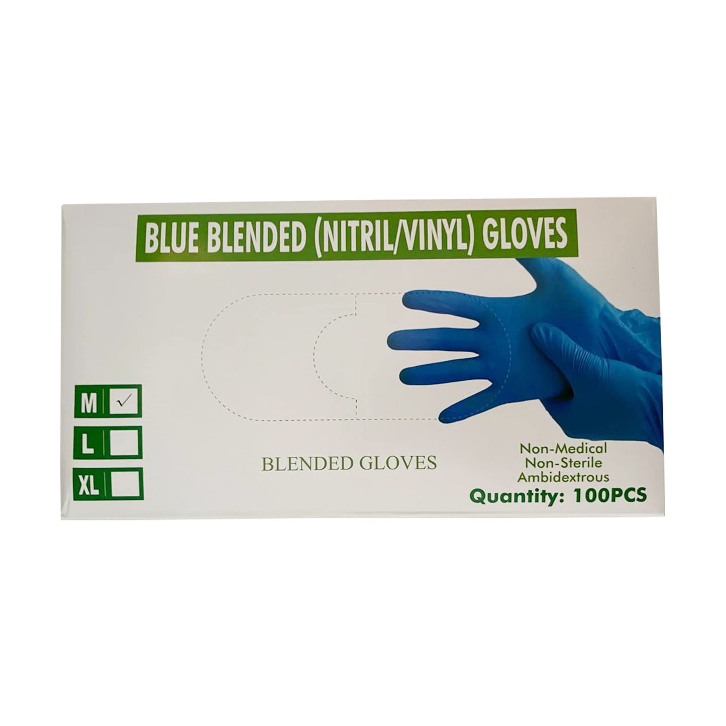 Disposable Nitrile/Vinyl Blended Gloves, Blue Color, 4mil Thick - 100 Pcs./Box-10 Boxes/Case(1000 Pcs./Case)