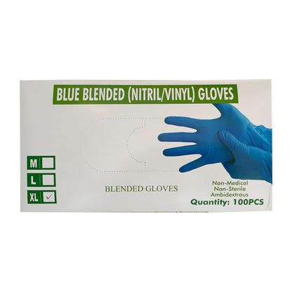 Disposable Nitrile/Vinyl Blended Gloves, Blue Color, 4mil Thick - 100 Pcs./Box-10 Boxes/Case(1000 Pcs./Case)