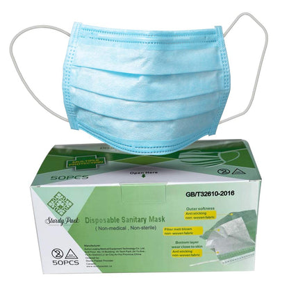 Disposable 3-Ply  Blue Face Masks For Adults- 50 Pcs./Box- 40 Boxes/Case(2000 Pcs./Case)