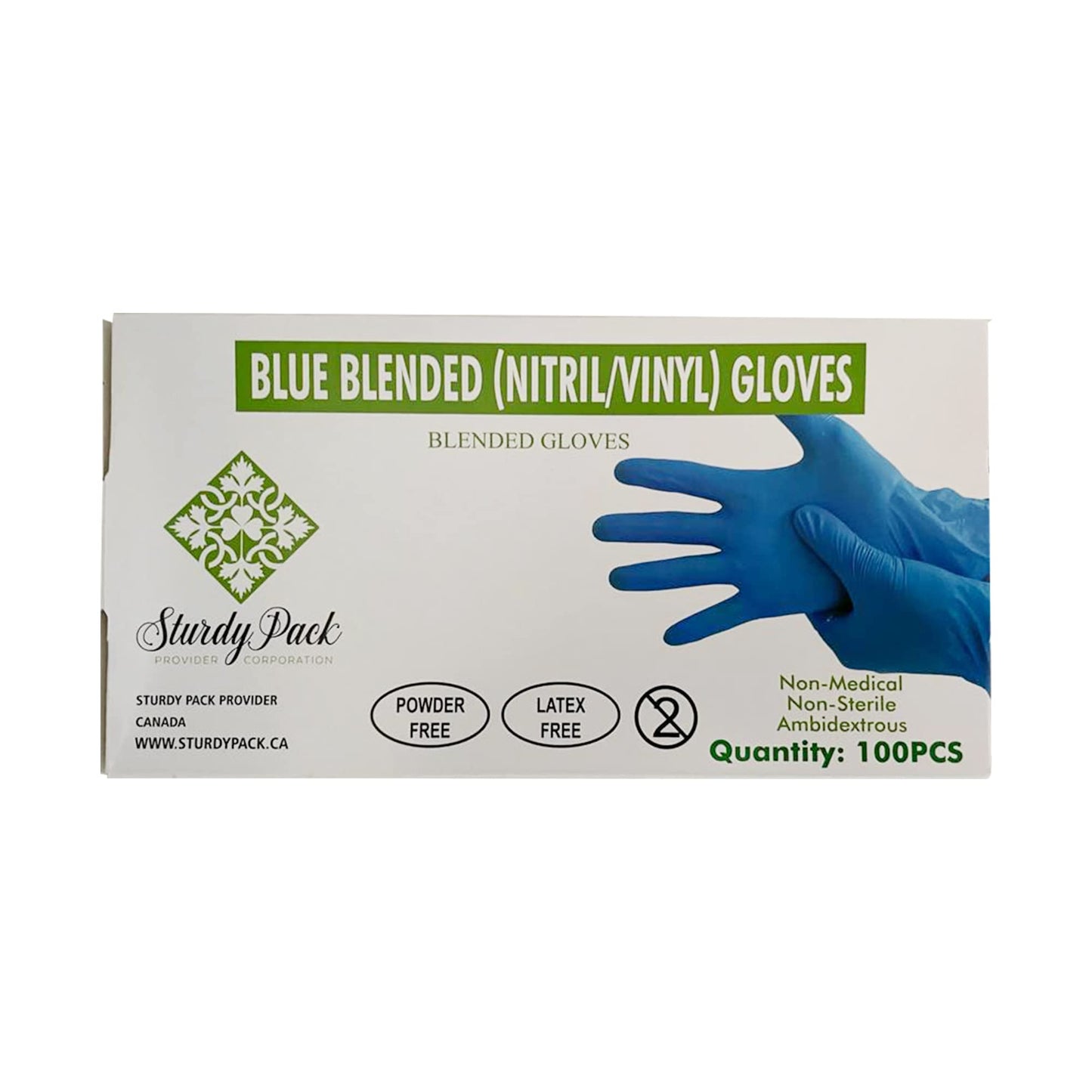 Disposable Nitrile/Vinyl Blended Gloves, Blue Color, 4mil Thick - 100 Pcs./Box-10 Boxes/Case(1000 Pcs./Case)