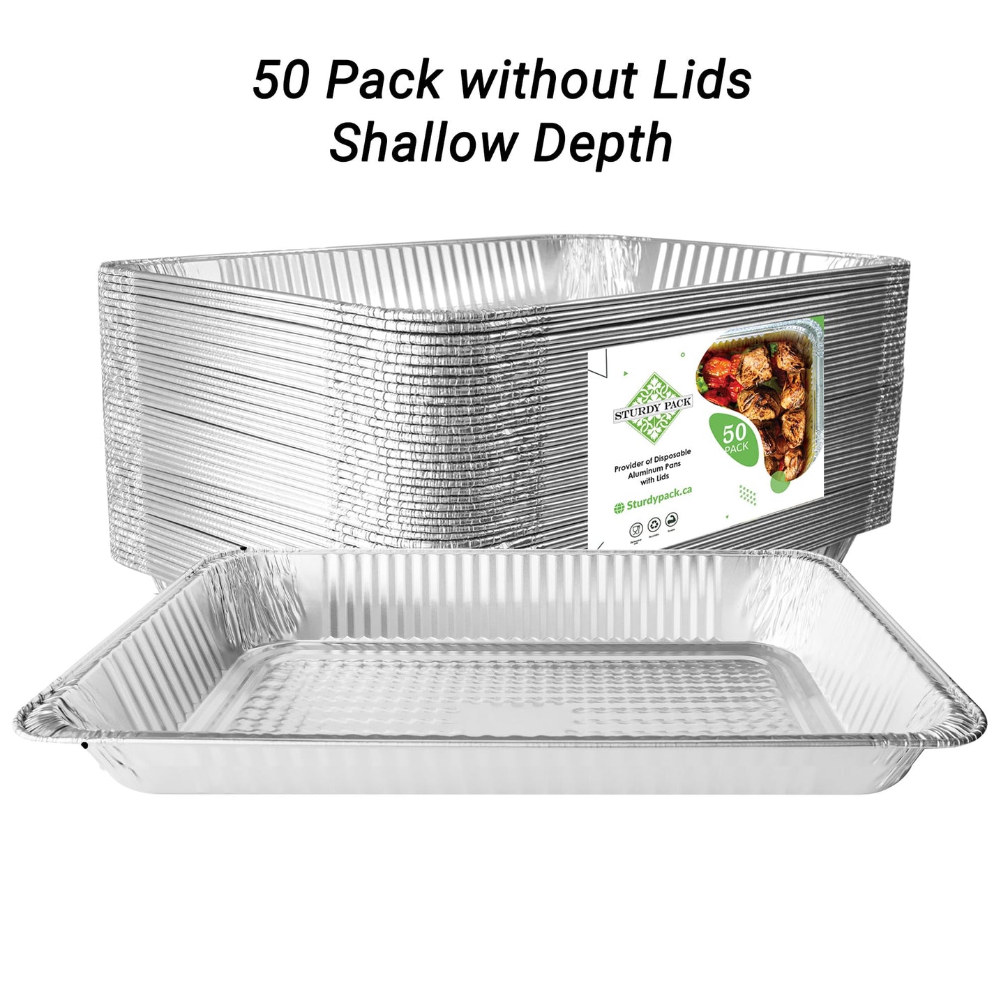 Disposable Full Size Shallow(21"x13"x2") Aluminum Tray / Steam Table Pan - Without Lid- 50 Pcs./Case