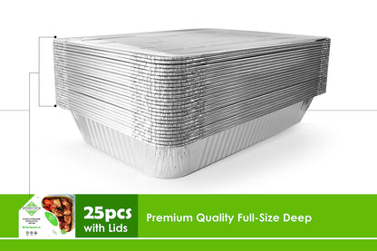 Disposable Full Size Deep(21"x13"x3") Aluminum Tray/Steam Table Pan - with Lids